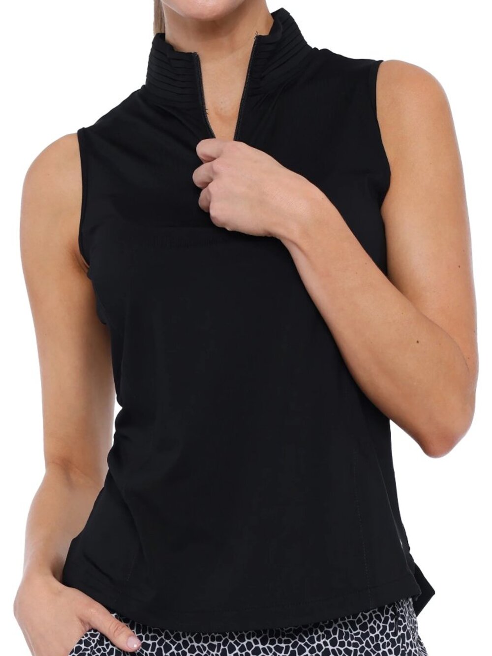 Belyn Key Sleeveless Quarter-Zip Golf Top – Black Performance Mock Shirt